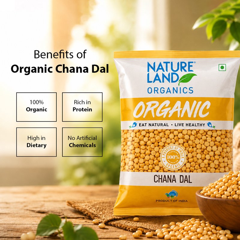 Natureland Organics Chana Dal 500g | 100% Organic Split Bengal Gram | Protein & Fibre Rich Chana Dal for Dal, Khichdi, Curries & Everyday Cooking