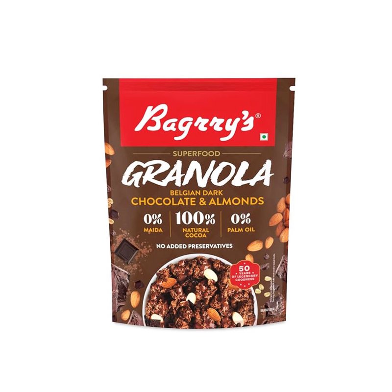 Bagrry’s Granola Chocolate & Almond 400 GM | Crunchy Chocolate Granola Breakfast Cereal with Almonds | High Fiber Healthy Snack for Milk, Yogurt & Daily Nutrition