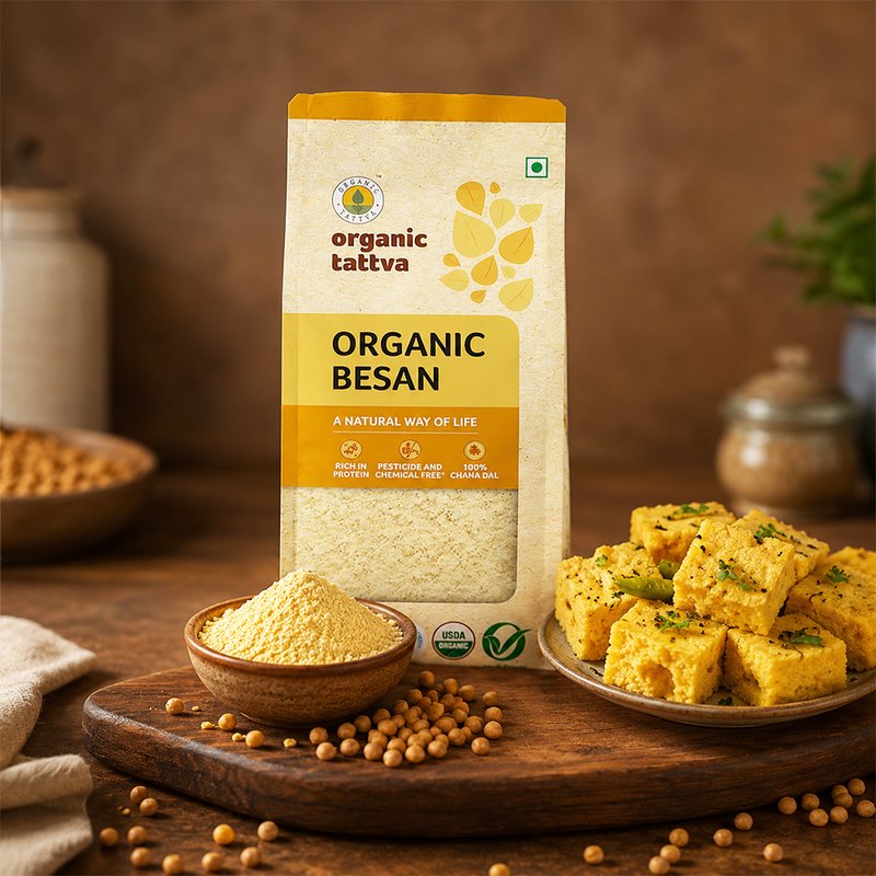 Organic Tattva Besan | Organic Gram Flour | High-Quality Chana Besan | Protein-rich Flour for Every Day Cooking