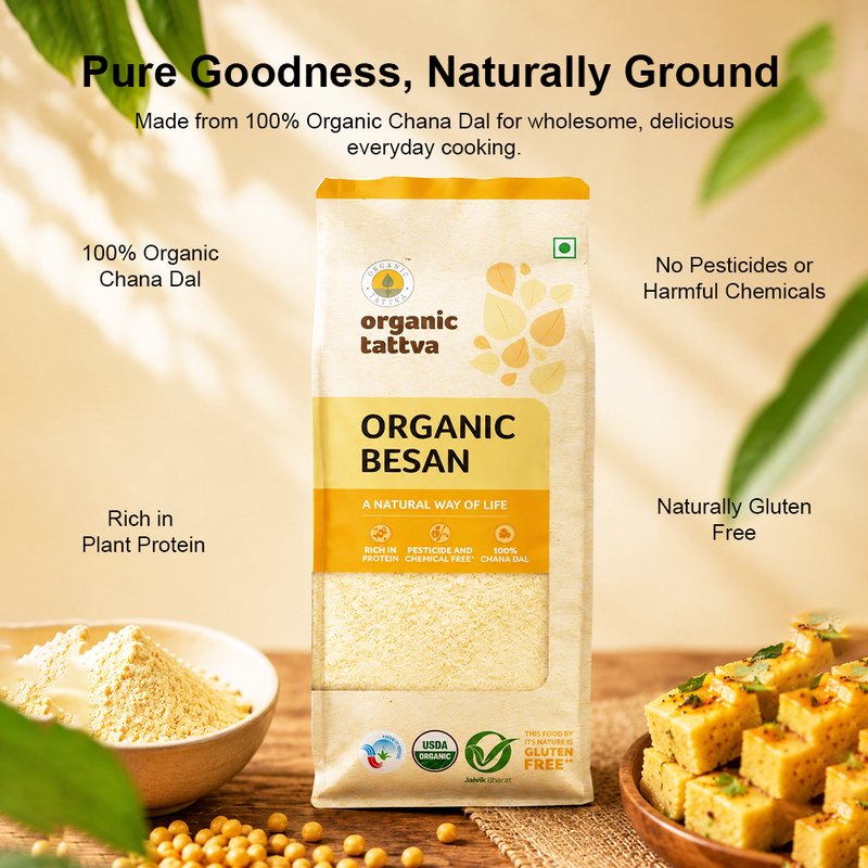 Organic Tattva Besan | Organic Gram Flour | High-Quality Chana Besan | Protein-rich Flour for Every Day Cooking