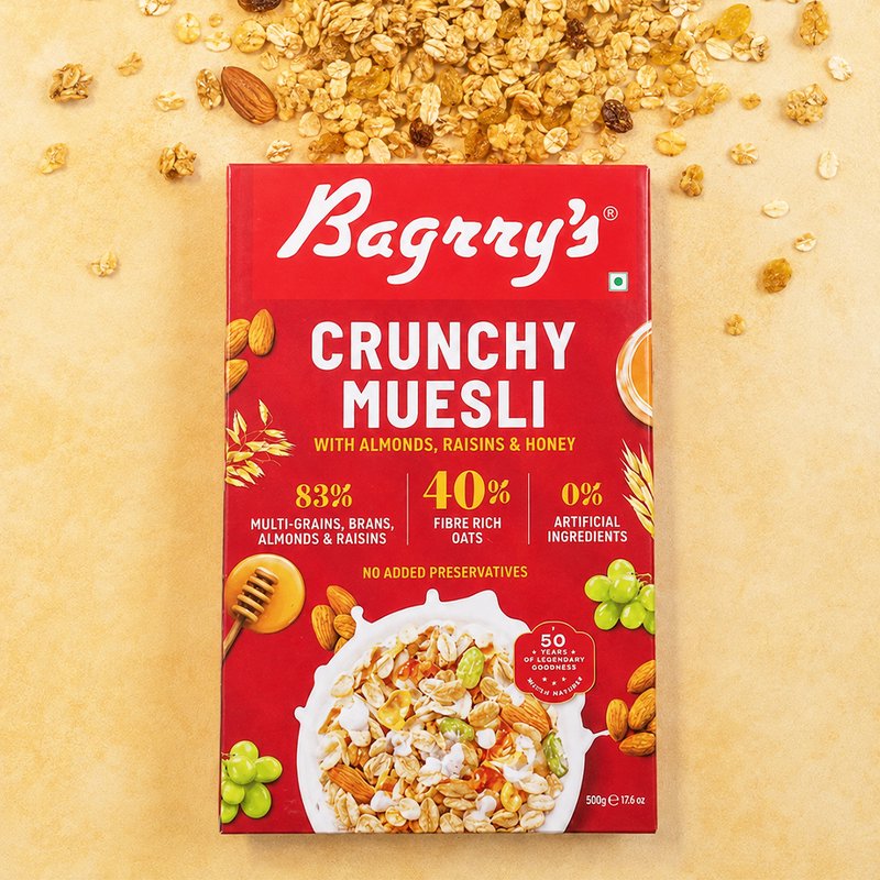 Bagrry's Crunchy Muesli | High-Fibre Breakfast Cereal with Whole Grains & Crunchy Clusters | Nutritious Breakfast for Energy, Digestion & Daily Wellness