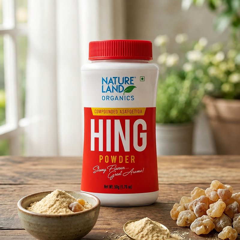 Natureland Organics Hing Powder 50g | Premium Organic Asafoetida Powder | Strong Aroma Spice for Tadka, Dal, Curries & Indian Cooking
