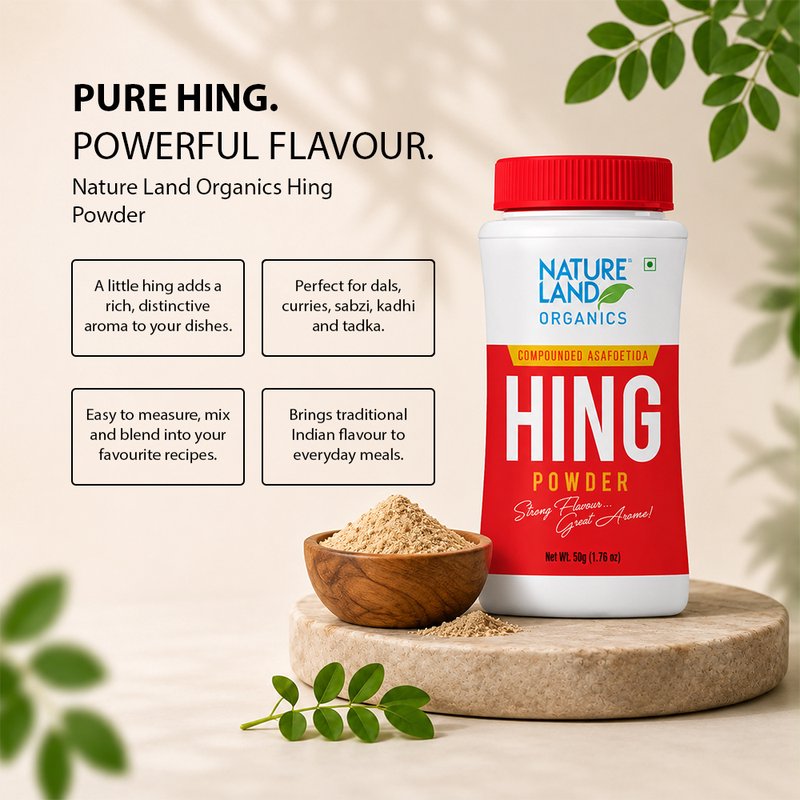 Natureland Organics Hing Powder 50g | Premium Organic Asafoetida Powder | Strong Aroma Spice for Tadka, Dal, Curries & Indian Cooking