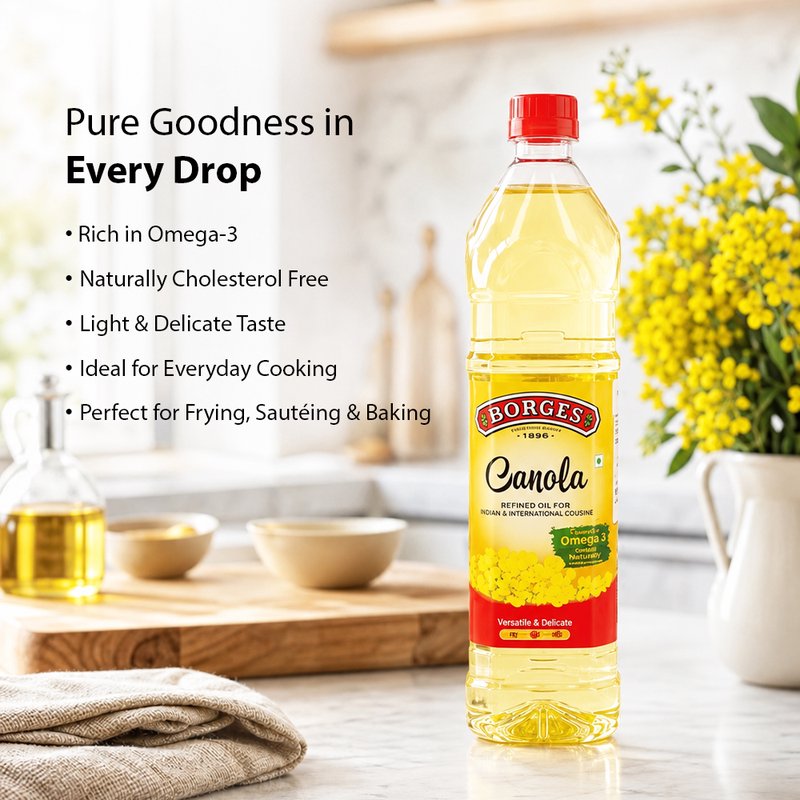 Borges Canola Oil | Premium Refined Canola Cooking Oil | Light & Mild Edible Oil | Ideal for Frying, Sautéing, Baking & Everyday Cooking