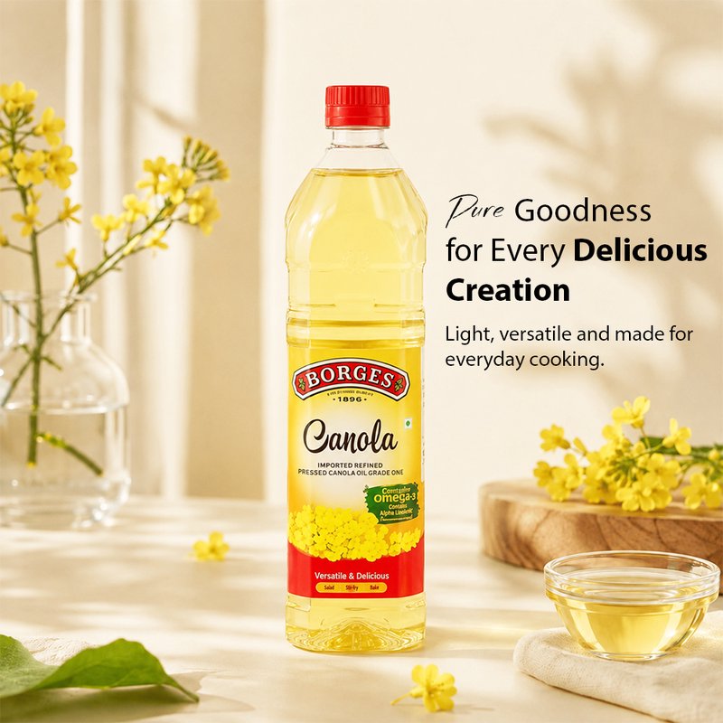 Borges Canola Oil | Premium Refined Canola Cooking Oil | Light & Mild Edible Oil | Ideal for Frying, Sautéing, Baking & Everyday Cooking