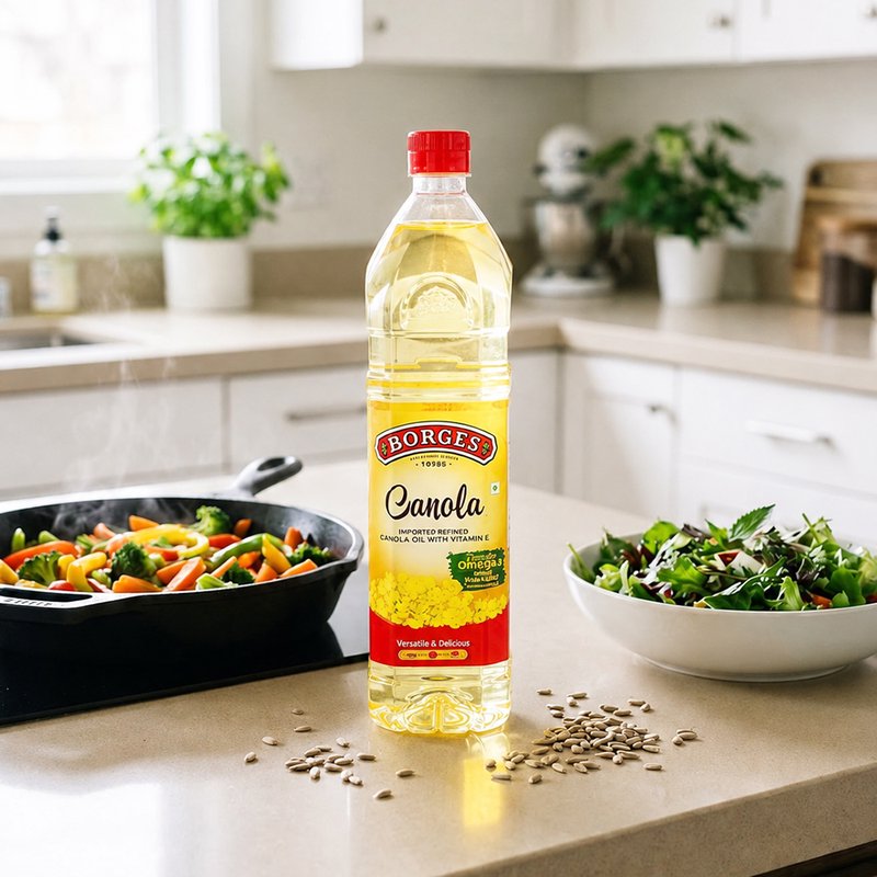 Borges Canola Oil | Premium Refined Canola Cooking Oil | Light & Mild Edible Oil | Ideal for Frying, Sautéing, Baking & Everyday Cooking