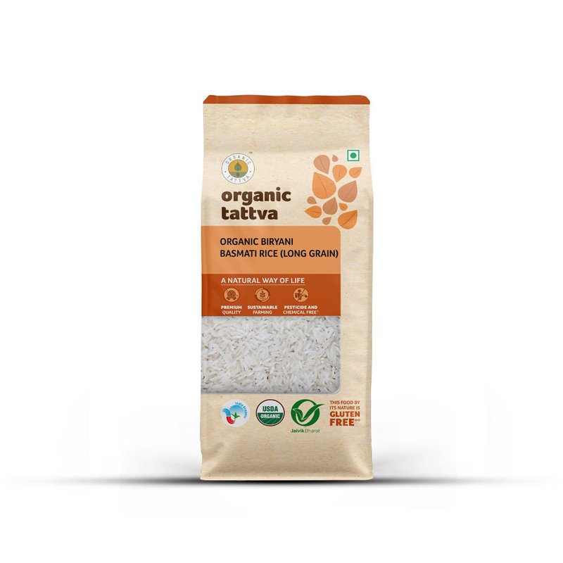 Organic Tattva Biryani Basmati Rice | Premium Long Grain Basmati Rice | Naturally Aromatic Rice | Ideal for Biryani & Pulao