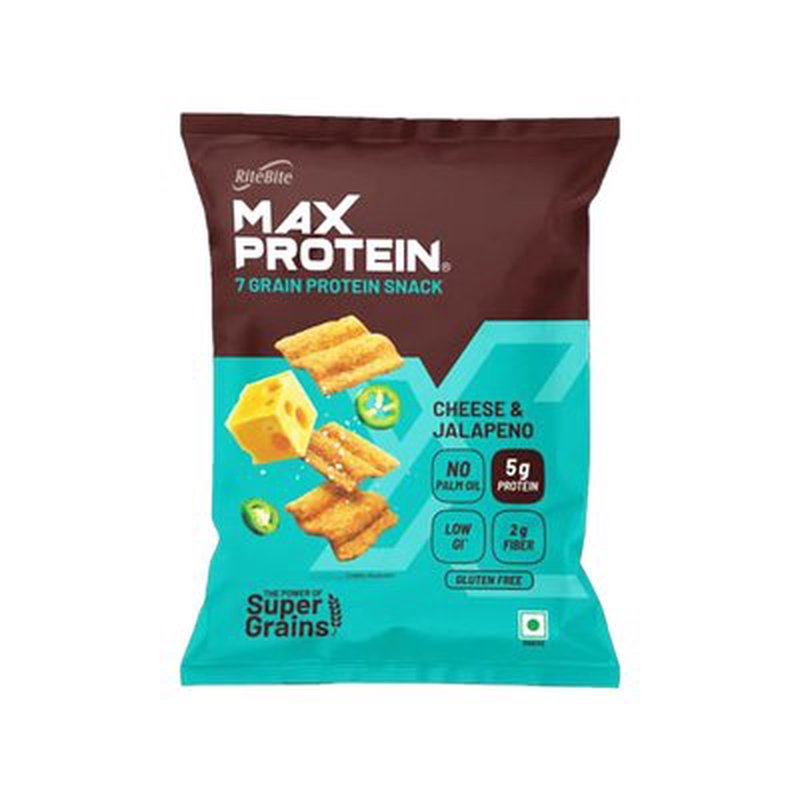 RiteBite Namkeen Cheese & Jalapeno | 7 Grain Protein Snack | High Protein | Made with 7 Nutritious Grains | Crispy & Crunchy | Ready-to-Eat | 100% Vegetarian
