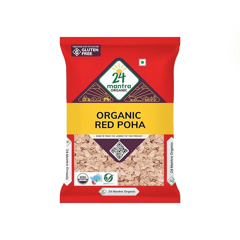24 Mantra Organic Red Poha | Premium Organic Flattened Red Rice | Rich in Fiber | Healthy Breakfast & Snacks