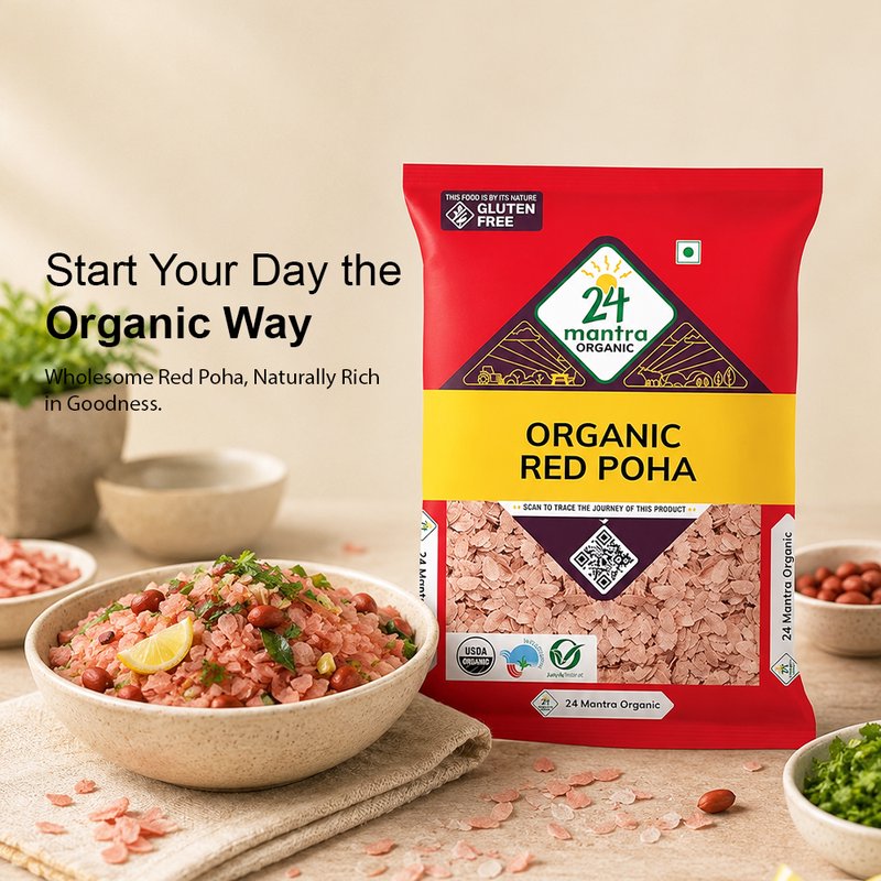 24 Mantra Organic Red Poha | Premium Organic Flattened Red Rice | Rich in Fiber | Healthy Breakfast & Snacks