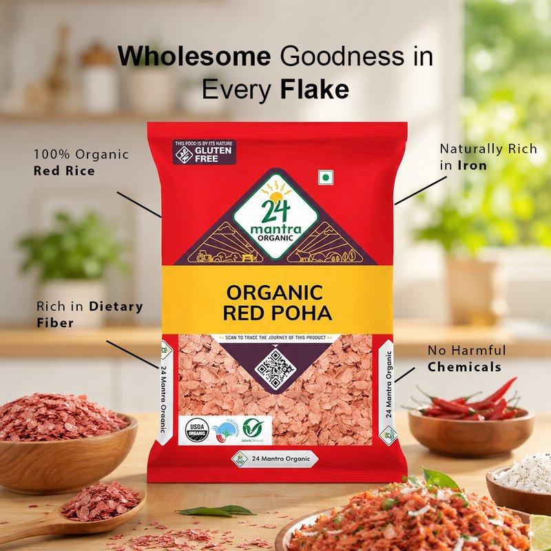 24 Mantra Organic Red Poha | Premium Organic Flattened Red Rice | Rich in Fiber | Healthy Breakfast & Snacks