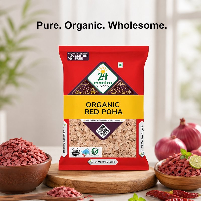 24 Mantra Organic Red Poha | Premium Organic Flattened Red Rice | Rich in Fiber | Healthy Breakfast & Snacks