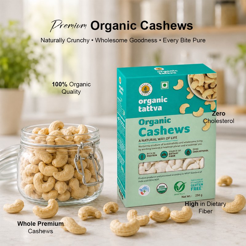 Organic Tattva Cashews | High-Quality Whole Cashew | Healthy Cashew Nuts | Crunchy And Creamy Dry Fruits for Snacking & Baking