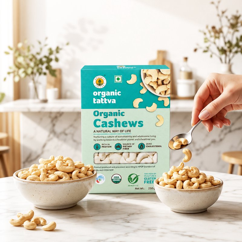 Organic Tattva Cashews | High-Quality Whole Cashew | Healthy Cashew Nuts | Crunchy And Creamy Dry Fruits for Snacking & Baking