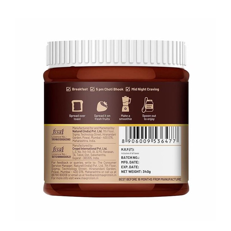 RiteBite Peanut Butter Dark Choco Crunchy | Crunchy Peanut Butter with Dark Chocolate | High Protein Spread | Healthy Breakfast & Snack | 340g thumbnail 2