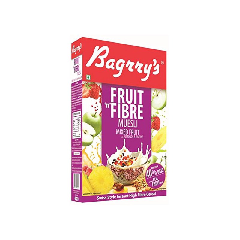 Bagrry’s Mixed Fruit & Fiber Muesli 500 GM | High Fiber Breakfast Cereal with Fruits, Nuts & Whole Grains | Crunchy Healthy Muesli for Daily Nutrition & Wellness