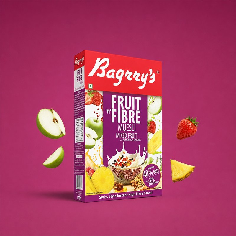 Bagrry’s Mixed Fruit & Fiber Muesli 500 GM | High Fiber Breakfast Cereal with Fruits, Nuts & Whole Grains | Crunchy Healthy Muesli for Daily Nutrition & Wellness