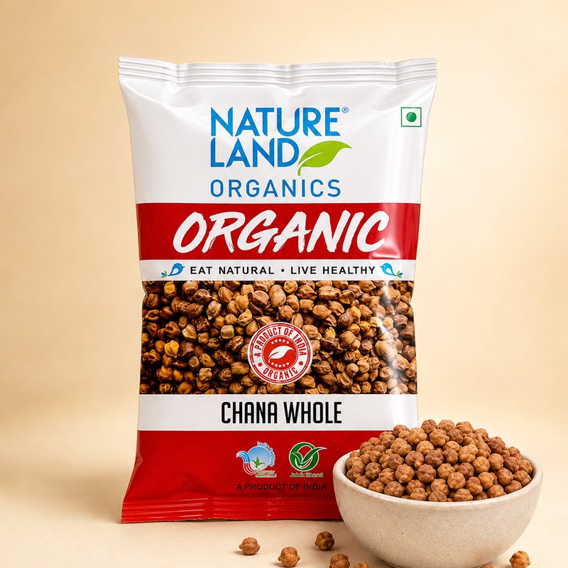 Natureland Organics Chana Whole 500g | 100% Organic Brown Chickpeas (Kala Chana) | Protein & Fibre Rich Whole Chana for Curry, Sprouts & Everyday Cooking
