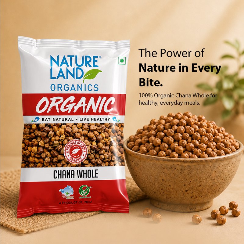 Natureland Organics Chana Whole 500g | 100% Organic Brown Chickpeas (Kala Chana) | Protein & Fibre Rich Whole Chana for Curry, Sprouts & Everyday Cooking