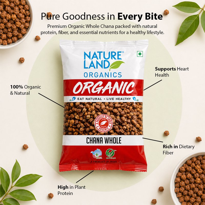 Natureland Organics Chana Whole 500g | 100% Organic Brown Chickpeas (Kala Chana) | Protein & Fibre Rich Whole Chana for Curry, Sprouts & Everyday Cooking