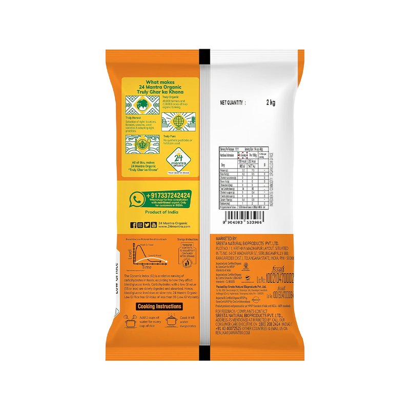 24 Mantra Organic Low GI Rice | Low Glycemic Index Rice | Premium Healthy Rice | Light & Fluffy Grains