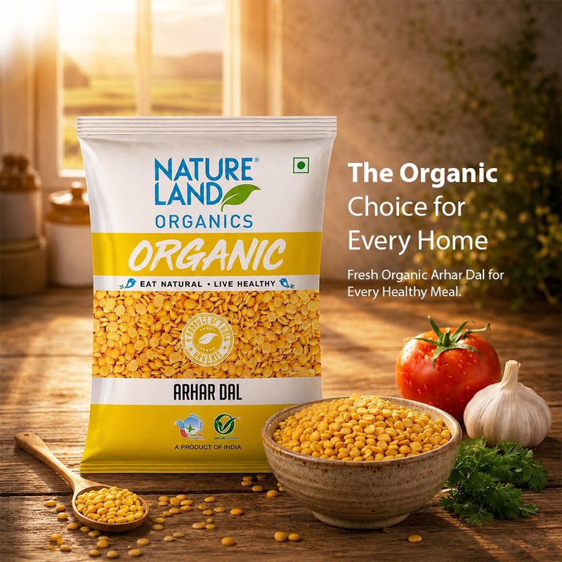 Natureland Organics Arhar Dal 500g | 100% Organic Toor Dal | Protein & Fibre Rich Split Pigeon Peas for Dal, Sambar, Khichdi & Everyday Cooking