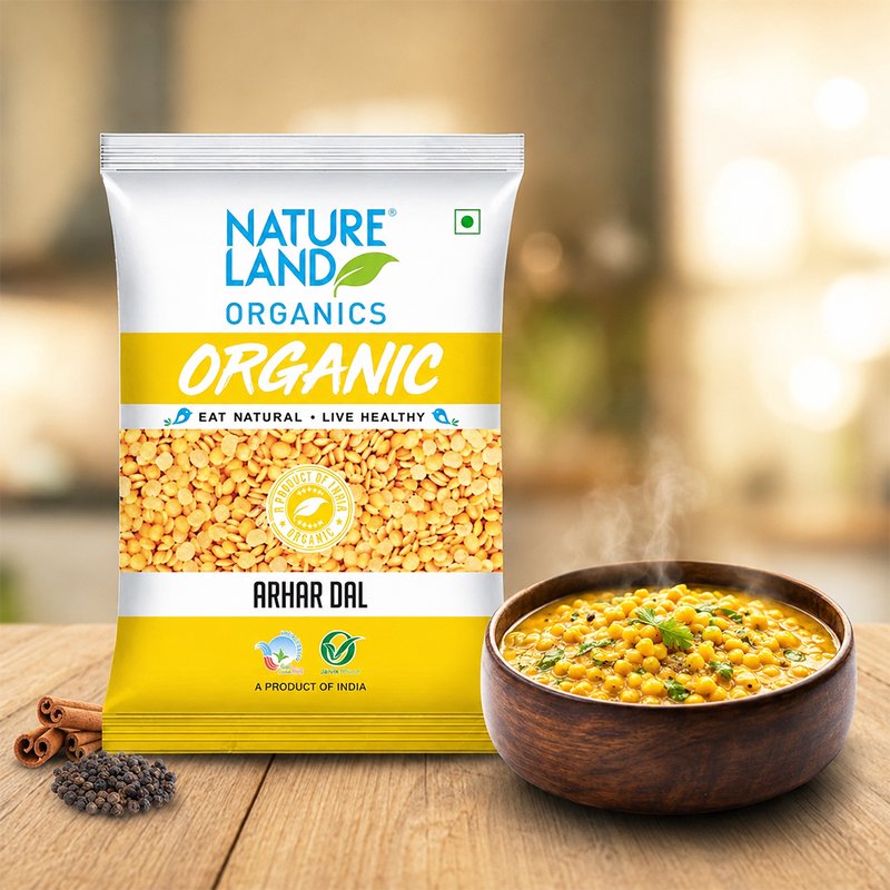 Natureland Organics Arhar Dal 500g | 100% Organic Toor Dal | Protein & Fibre Rich Split Pigeon Peas for Dal, Sambar, Khichdi & Everyday Cooking
