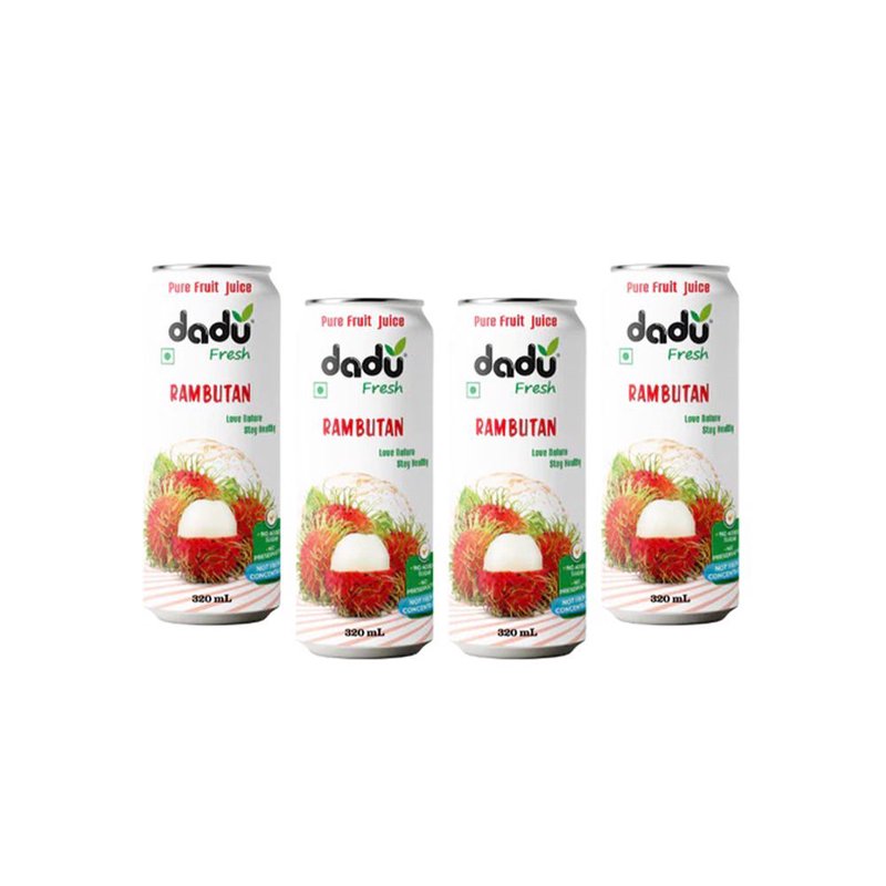 Dadu Fresh Rambutan Juice | 4 Cans Combo | 100% Natural Exotic Fruit Juice | Antioxidant Rich Healthy Beverage | No Added Sugar, No Preservatives & Not From Concentrate | Vitamin C Rich Drink for Immunity, Skin Health, Hydration & Daily Wellness | Refreshing Tropical Juice for Kids & Adults