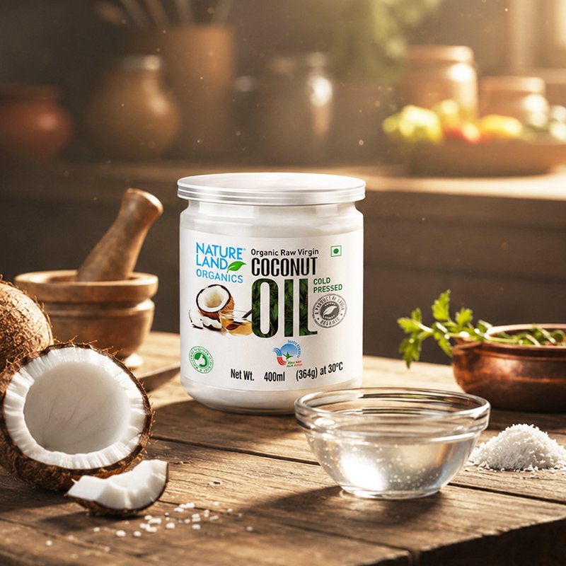 Natureland Organics Cold Pressed Coconut Oil  | 100% Organic Virgin Coconut Oil | Naturally Rich in MCTs for Cooking, Baking & Everyday Use