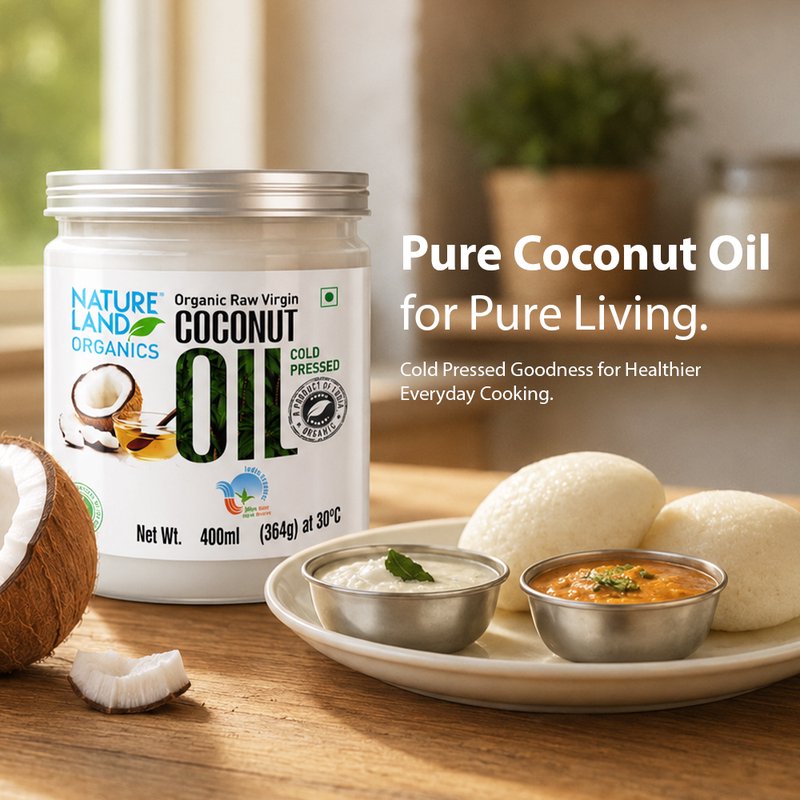Natureland Organics Cold Pressed Coconut Oil  | 100% Organic Virgin Coconut Oil | Naturally Rich in MCTs for Cooking, Baking & Everyday Use