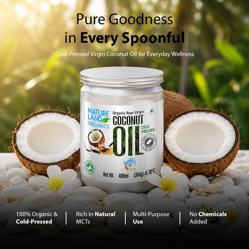 Natureland Organics Cold Pressed Coconut Oil  | 100% Organic Virgin Coconut Oil | Naturally Rich in MCTs for Cooking, Baking & Everyday Use