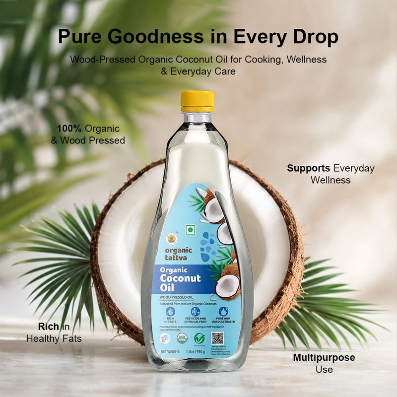 Organic Tattva Coconut Oil | Pure and Natural Coconut Oil | All-Purpose Oil for Cooking, Hair & Skin Care