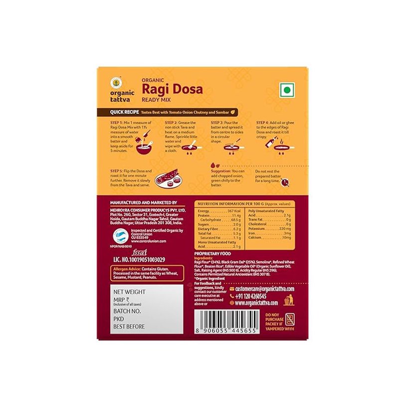 Organic Tattva Ragi Dosa Ready Mix | Instant Ragi Dosa Mix | Health Finger Millet South Indian Breakfast thumbnail 2