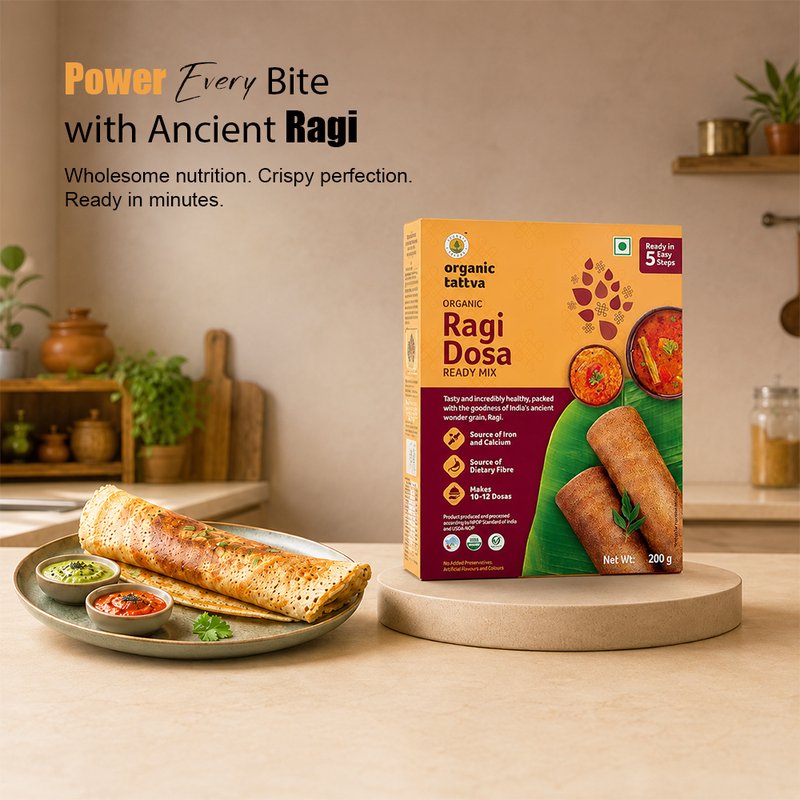 Organic Tattva Ragi Dosa Ready Mix | Instant Ragi Dosa Mix | Health Finger Millet South Indian Breakfast