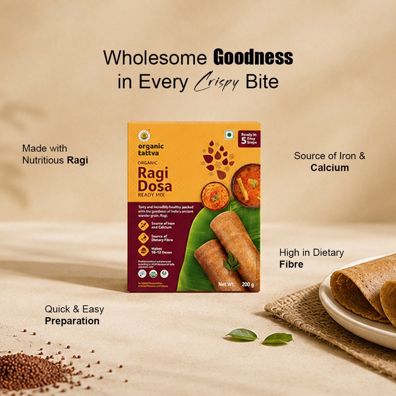 Organic Tattva Ragi Dosa Ready Mix | Instant Ragi Dosa Mix | Health Finger Millet South Indian Breakfast