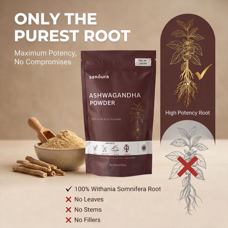 Sanoura Ashwagandha Root Powder | 100% Pure Natural Ayurvedic Herb | Stress Relief, Energy & Stamina Booster | Supports Immunity, Strength, Focus & Better Sleep | Herbal Wellness Supplement for Men & Women | Raw Ashwagandha Powder for Daily Health & Vitality thumbnail 3