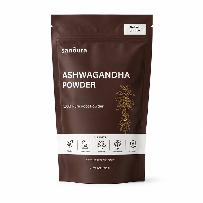 Sanoura Ashwagandha Root Powder | 100% Pure Natural Ayurvedic Herb | Stress Relief, Energy & Stamina Booster | Supports Immunity, Strength, Focus & Better Sleep | Herbal Wellness Supplement for Men & Women | Raw Ashwagandha Powder for Daily Health & Vitality