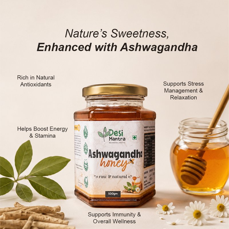 Desi Mantra Ashwagandha Infused Honey | Pure Natural Honey with Ashwagandha | Raw & Unprocessed Wellness Blend | No Added Sugar | Daily Energy & Healthy Lifestyle Support thumbnail 6