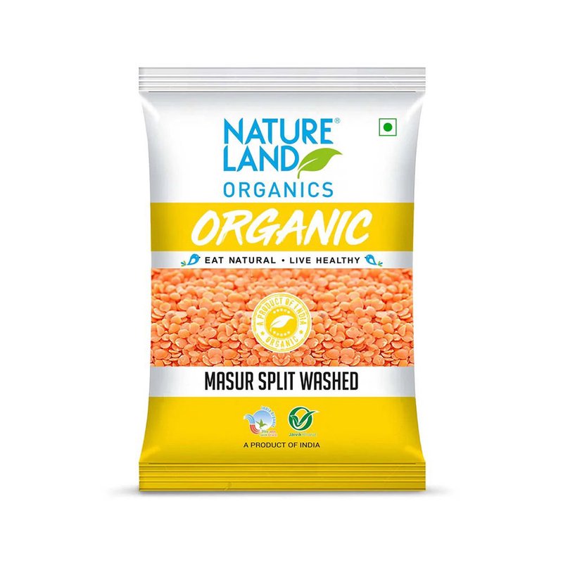 Natureland Organics Masur Split Washed 500g | 100% Organic Dhuli Masoor Dal | Protein & Fibre Rich Red Lentils for Dal, Soups & Everyday Cooking