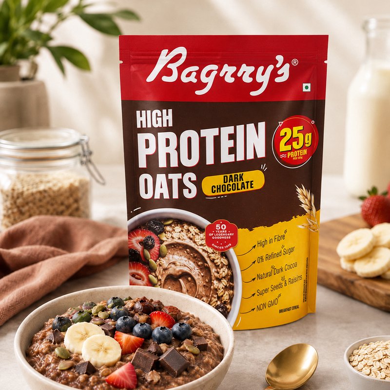 Bagrry’s Protein Oats Dark Chocolate 750 GM | High Protein Breakfast Cereal | Delicious Dark Chocolate Oats | Fiber Rich Healthy Meal for Daily Nutrition & Energy