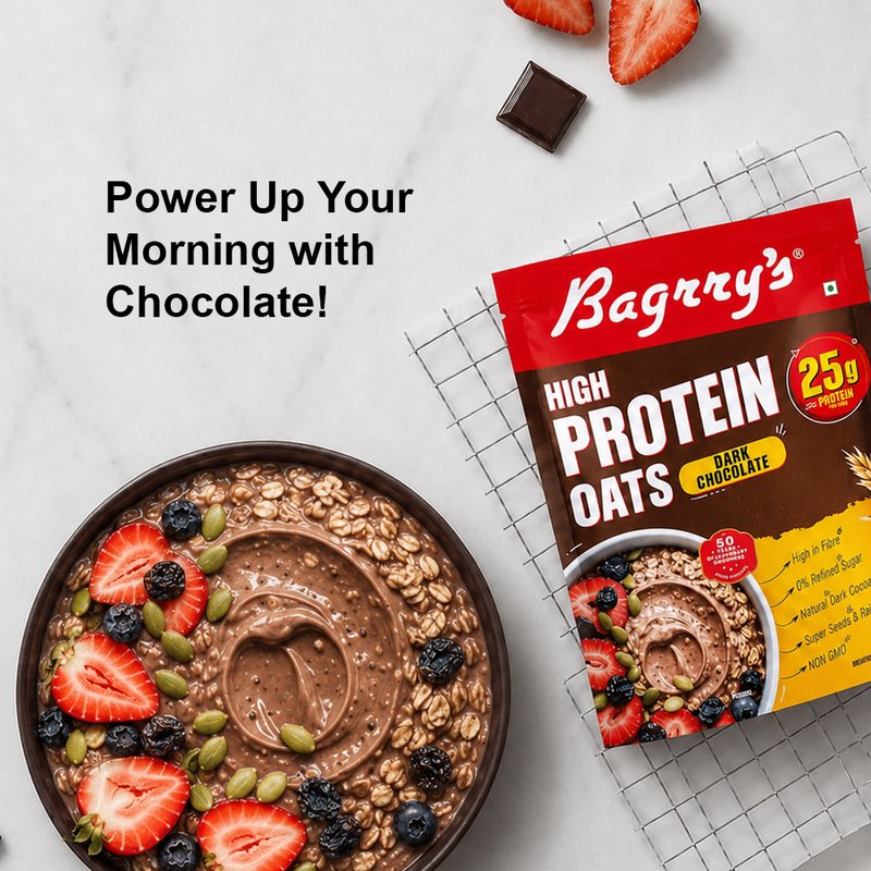 Bagrry’s Protein Oats Dark Chocolate 750 GM | High Protein Breakfast Cereal | Delicious Dark Chocolate Oats | Fiber Rich Healthy Meal for Daily Nutrition & Energy