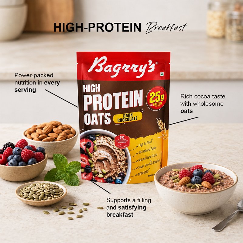 Bagrry’s Protein Oats Dark Chocolate 750 GM | High Protein Breakfast Cereal | Delicious Dark Chocolate Oats | Fiber Rich Healthy Meal for Daily Nutrition & Energy