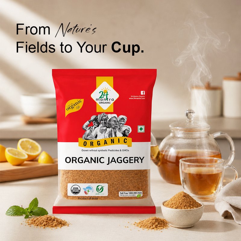 24 Mantra Organic Jaggery | Natural Cane Gur | Unrefined Sweetener | Perfect for Tea, Sweets & Cooking