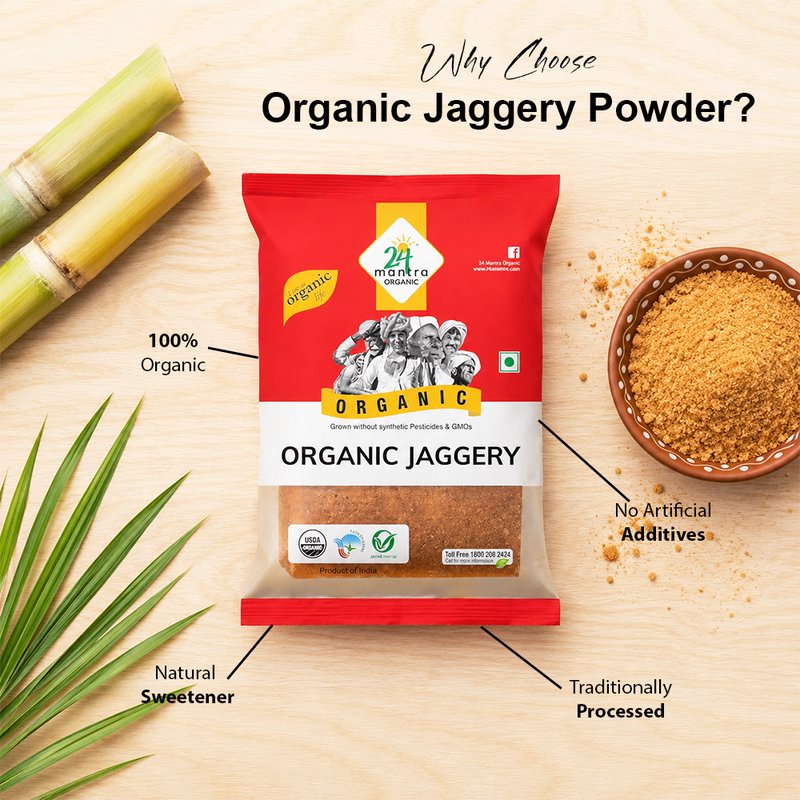 24 Mantra Organic Jaggery | Natural Cane Gur | Unrefined Sweetener | Perfect for Tea, Sweets & Cooking