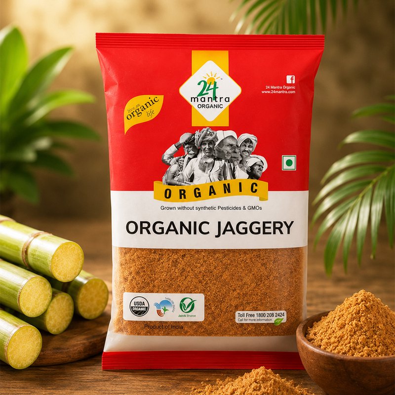 24 Mantra Organic Jaggery | Natural Cane Gur | Unrefined Sweetener | Perfect for Tea, Sweets & Cooking
