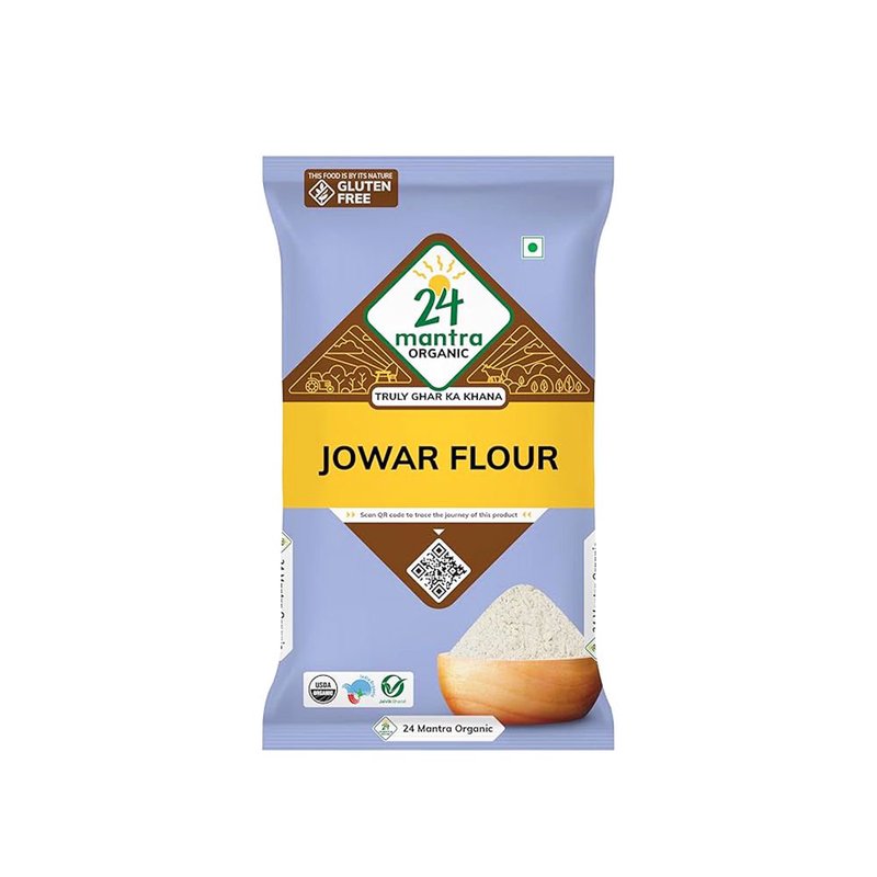 24 Mantra Organic Jowar Flour | Sorghum Atta | Stone Ground Whole Grain Millet Flour | Soft Rotis & Bhakri