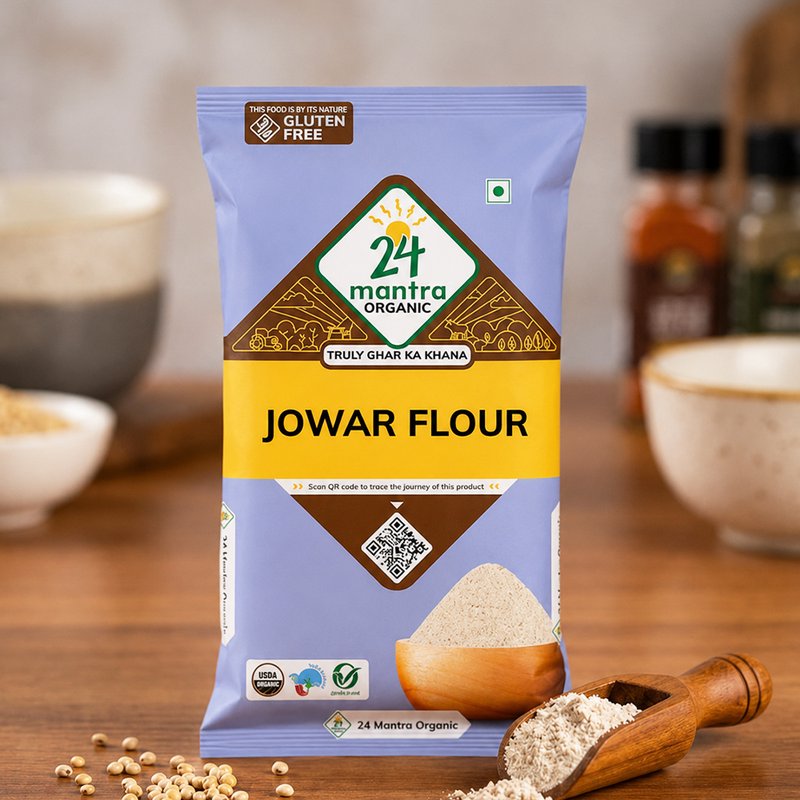 24 Mantra Organic Jowar Flour | Sorghum Atta | Stone Ground Whole Grain Millet Flour | Soft Rotis & Bhakri