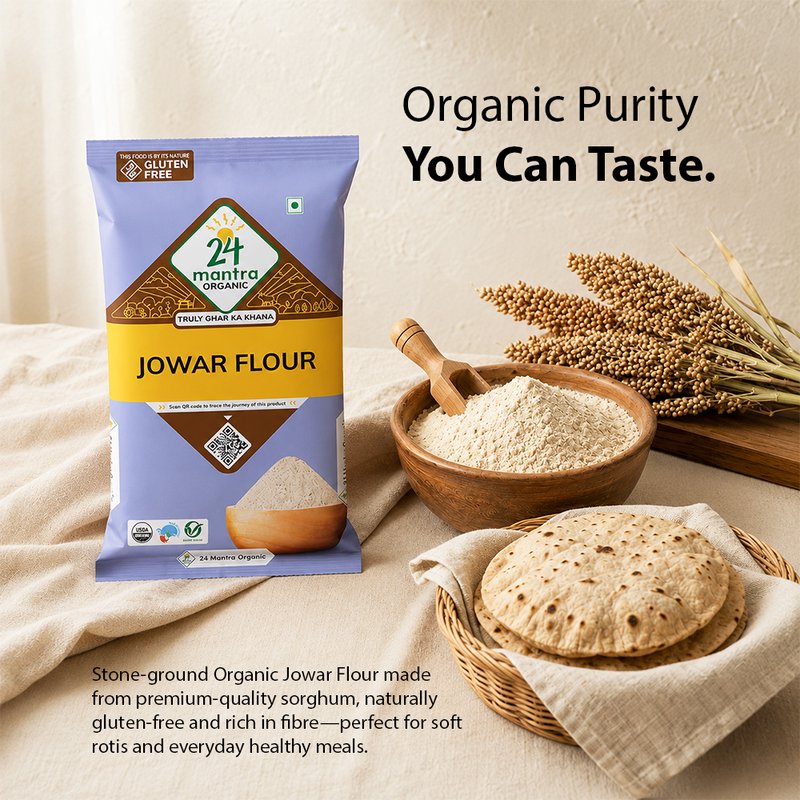 24 Mantra Organic Jowar Flour | Sorghum Atta | Stone Ground Whole Grain Millet Flour | Soft Rotis & Bhakri