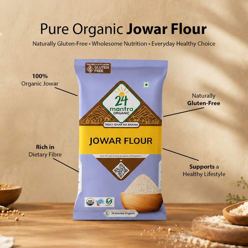24 Mantra Organic Jowar Flour | Sorghum Atta | Stone Ground Whole Grain Millet Flour | Soft Rotis & Bhakri