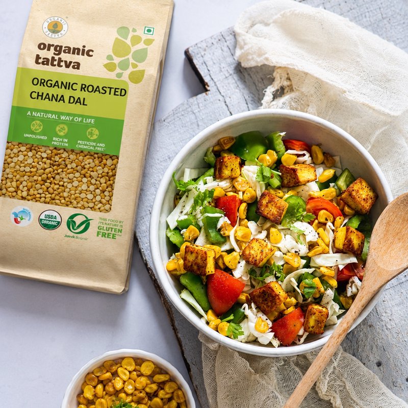 Organic Tattva Roasted Chana Dal | Organic Roasted Bengal Gram | Protein-rich Roasted Chana